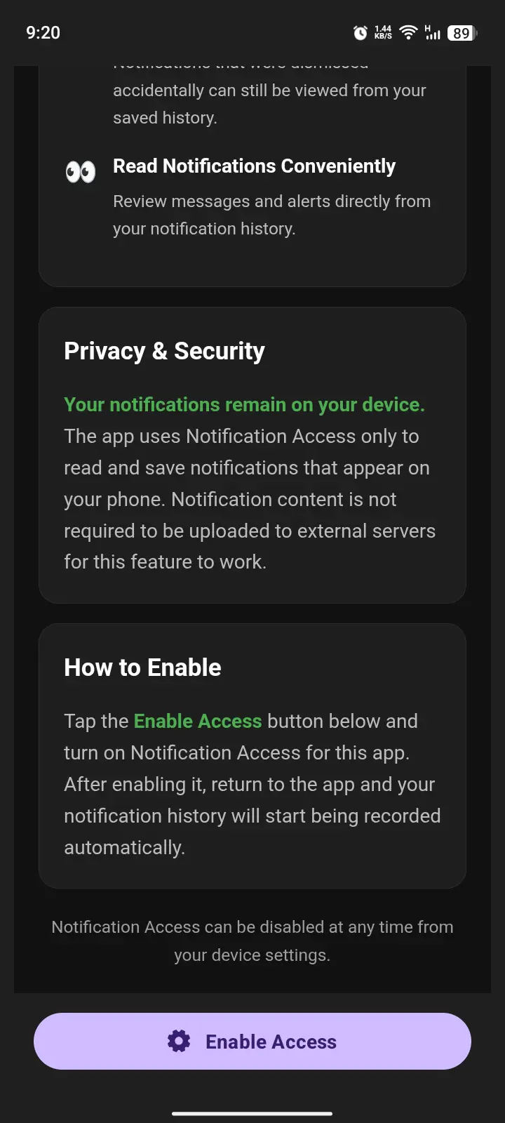 Notifications History